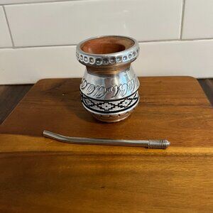 Vintage Mate Gourd Cup w/ Bombilla | Handcrafted Yerba Mate Tea Set